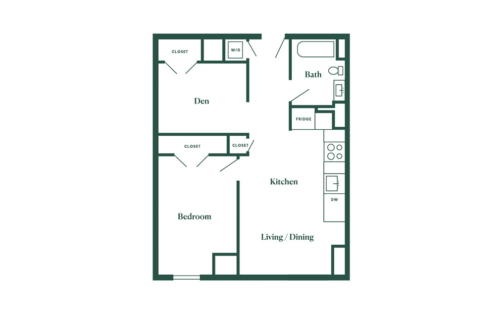 D1 1 Bedroom 1 Bath Floorplan