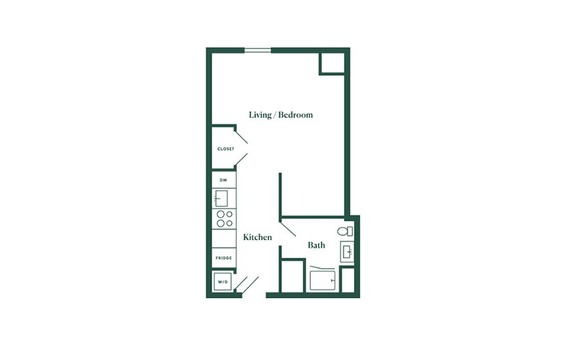 A1 Studio Bedroom 1 Bath Floorplan