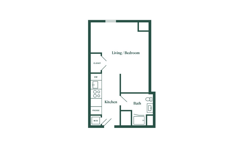 A2 Studio Bedroom 1 Bath Floorplan