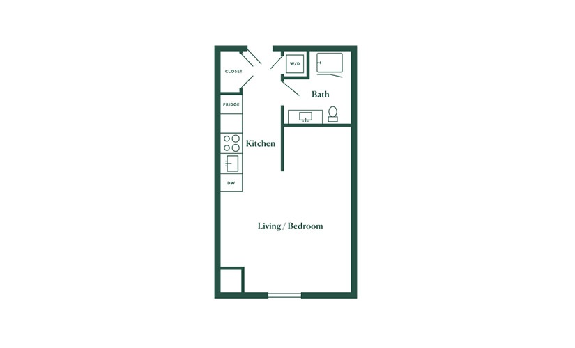 A3 Studio Bedroom 1 Bath Floorplan