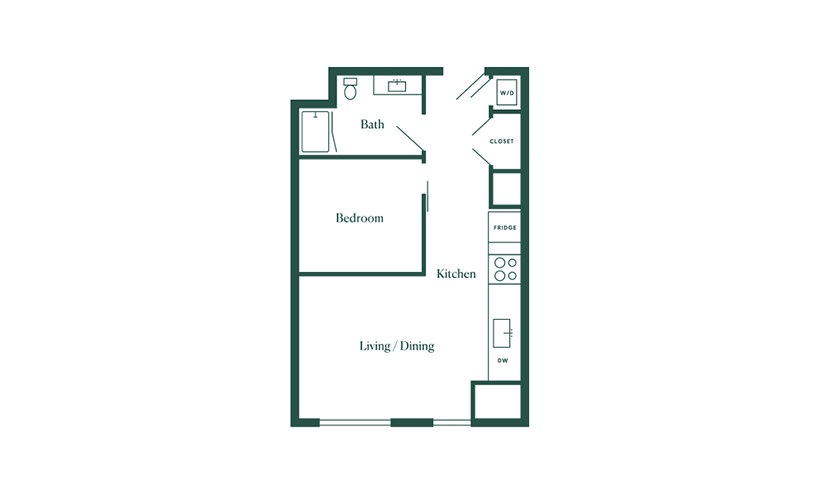 B1 1 Bedroom 1 Bath Floorplan
