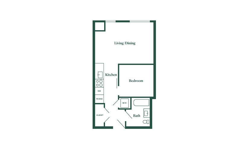 B2 1 Bedroom 1 Bath Floorplan