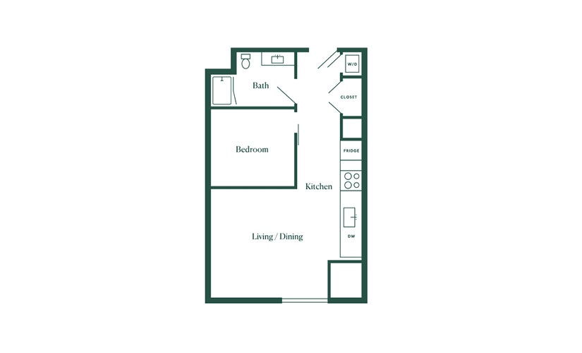 B3 1 Bedroom 1 Bath Floorplan