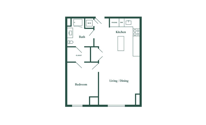 C1 1 Bedroom 1 Bath Floorplan