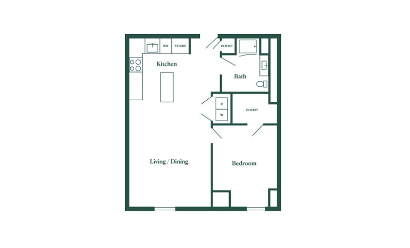 C2 1 Bedroom 1 Bath Floorplan