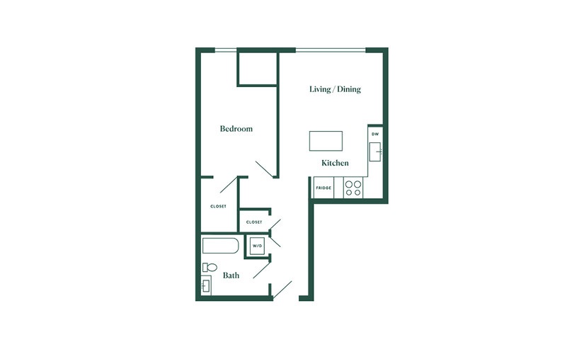 C3 1 Bedroom 1 Bath Floorplan