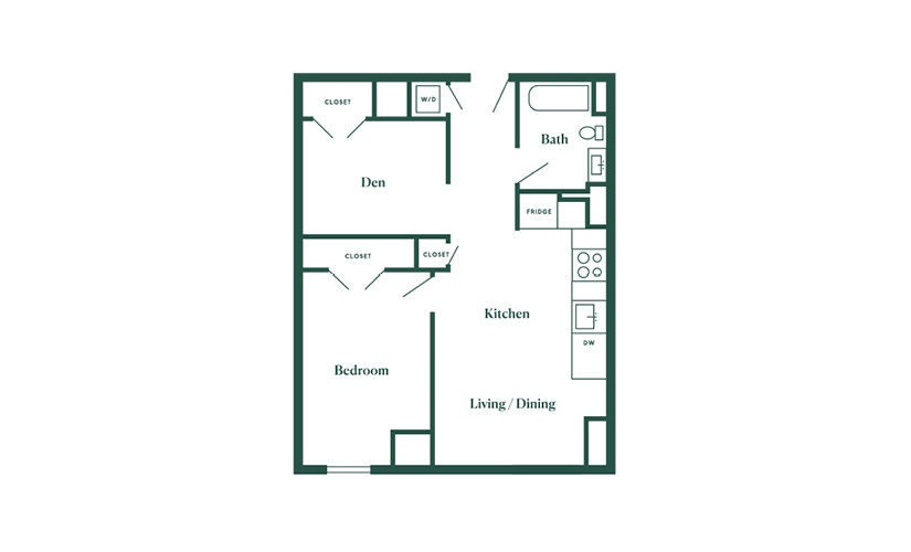 D1 1 Bedroom 1 Bath Floorplan