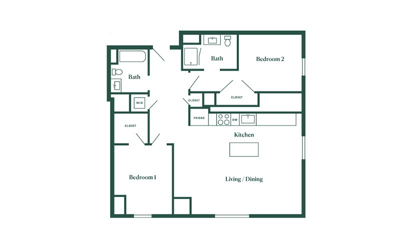 E1 2 Bedroom 2 Bath Floorplan