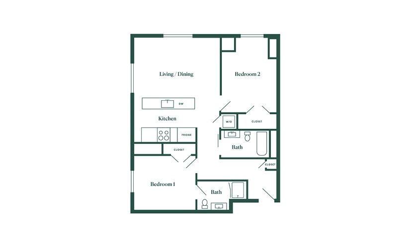 E3 2 Bedroom 2 Bath Floorplan