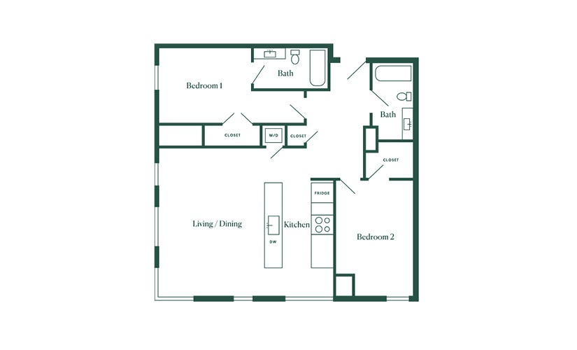 E4 2 Bedroom 2 Bath Floorplan