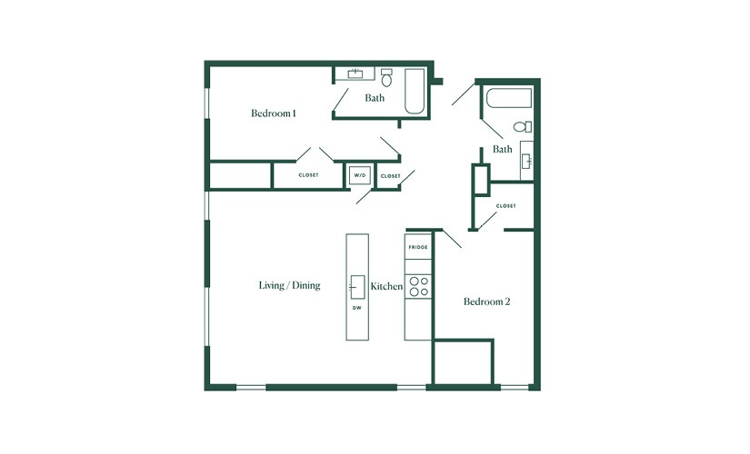 E5 2 Bedroom 2 Bath Floorplan