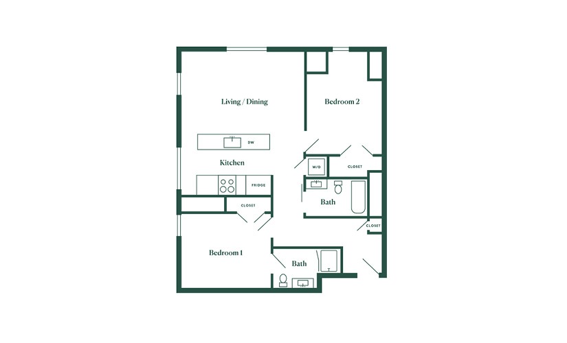 E6 2 Bedroom 2 Bath Floorplan