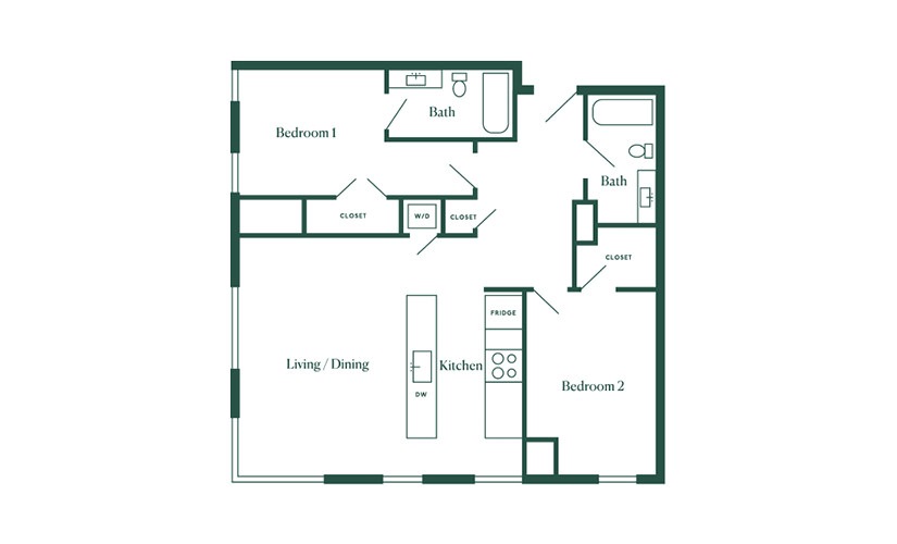 E7 2 Bedroom 2 Bath Floorplan